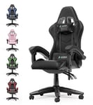 bigzzia Chaise Gaming,Ergonomique PU Cuir Chaise Bureau,Hauteur Réglable,avec Lombaire&Appui-Tête Appui,Dossier Inclinable à 155°,Fauteuil Gaming Adultes Enfants (Noir)