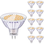 Lot de 10 Ampoules GU5.3 led, 6W MR16 12V, Blanc Chaud 2700K, Équivalent 50W Halogène, Lumière 540LM, Angle de Faisceau 120°,Non Dimmable