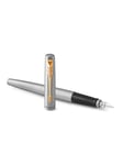 Parker Jotter Fountain Pen | Stainless Steel with Gold Trim | Medium Nib Blue Ink | Includes Gift Box