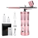 Airbrush Kit with Compressor, Rechargeable Cordless Air Brush Kit Nail Ombre Spray Machine with Cleaning Brush Set for Nail Art, Makeup, Painting, Cake Decor (Pink)