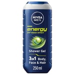 NIVEA MEN Energy Shower Gel Pack of 6 (6 x 250 ml), Moisturising 3-in-1 Body Wash for Men with Mint Extract, Energising NIVEA MEN Shower Gel