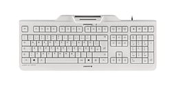 CHERRY KC 1000 SC, disposition allemande, clavier QWERTZ, clavier de sécurité filaire avec terminal de carte à puce intégré, Blue Angel, blanc-gris