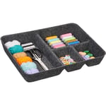 Organiseur de tiroir, rangement pour bureau, HxLxP : 6,5 x 40 x 30 cm, 4 compartiments, feutre, gris foncé - Relaxdays