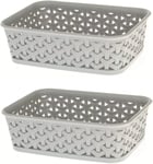 2 x Curver Rattan Storage Basket Tray Desk Tidy Office Small A6 Grey