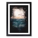 Big Box Art Ocean Beneath a Peach Sky Paint Splash Framed Wall Art Picture Print Ready to Hang, Black A2 (62 x 45 cm)