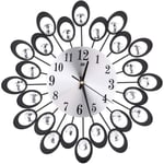 BANNAB Horloge Murale Art Européen en Fer Forgé Diamant Fleur Horloge Murale Salon Chambre Silencieux Horloge Murale en Métal Décoration (Noir/sans Batterie) s