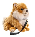 Uni-Toys - Poméranien avec Laisse - 23 cm (Hauteur) - Chien - Peluche, Doudou, Marron