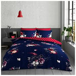 GC GAVENO CAVAILIA Printed Floral Bedding Set, Reversible Polka Dot Duvet Covers, Easycare King Size Quilt Covers, Navy