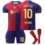 Barcelona Hemma Barn Fotbollströja 2024-2025 Hemmaplan MESSI Nr 10 - Strumpor 22 No. 10 - Socks 22