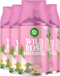 Air Wick Automatic Air Freshener Freshmatic Spray Refills, Wild Rose & Patchouli, Pack 4 x 250ml, Natural Essential Oils, Last up to 280 days, Air freshener