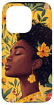 Coque pour iPhone 15 Pro Jaune Aquarelle Florale Mélanine Noir Pride BHM Africain