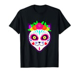 mexican halloween cat sugar skull purple skeleton gothic T-Shirt