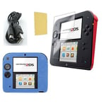 Pack 3 en 1 Nintendo 2DS : Housse silicone Bleu - Chargeur USB - Protection écran - Straße Game ®