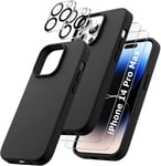 Coque Silicone Noir + Verres Trempes et Protections Camera Arriere X2 Pour iPhon