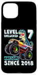 iPhone 15 Plus Level 7 Unlocked T Rex Monster Truck Dinosaur 7th Birthday Case