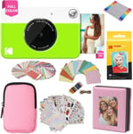 KODAK Printomatic Full-Color Instant Print Camera Gift Bundle + Soft Case + Zink 2x3" Sticky Back Photo Paper 20pk + Album + Sticker Sets + Sticker Frames + Hanging Frames + Markers, Fun Gift - Green