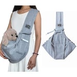 Dog Sling Pet Carrier Hand Free Dog Papoose Shoulder Carry Bag for Small Dog Puppy Animals Up to 6kg/13lbs Plaids Inside Wide Shoulder Strap Front Pocket Soft Pet Handbag for Outdoor Walking (Grey)