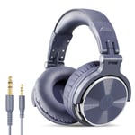 Casque Filaire HIFI Bass Pilotes 50MM Réduction du Bruit Pliable 3.5MM 6.35MM Over-Ear Studio DJ Gaming Headset avec Micro,Bleu Gris