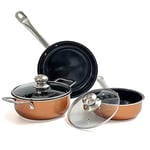 Non-Stick Cooking Pans and Pots Set - 5 pcs Oven Safe Copper Cookware - Induction Hob Saucepan Pots with Lids - Kitchenware Frying Pan - by Nuovva