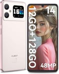 A20 Smartphone Pas Cher Android 14,6.8""Hd+Octa-Core 90Hz Telephone Portable Debloque,12Gb+128Gb/1Tb Extensible Dual Sim 4G Smartphone,48Mp+16Mp Camera,5100Mah,1,83""Ecran Arriere,Otg-Rose