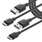 Amazon Basics 2-Pack USB-C to USB-A 2.0 Fast Charger Cable, 480Mbps Speed, USB-IF Certified, for Apple iPhone 15, iPad, Samsung Galaxy, Tablets, Laptops, 1.83 m, Black