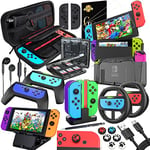 18 in 1 Nintendo Switch Accessoire-étui de Protection avec Protection d'écran, Support de Jeu, Coque de commutateur, Capuchon de Manette, poignée et Volant,Protection Chargeur pour Joy-Con Manette