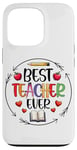 Coque pour iPhone 13 Pro Best Teacher Ever Crayon Apple Heart Book