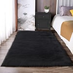 Latepis Tapis de Chambre à Coucher pour Salon Décoration Noir 90x150 cm Tapis en Fausse Fourrure Moelleux Lavable à Poils Longs