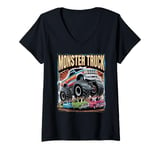 Womens Monster Truck Crushing Cars Tee for Monster Truck Lovers V-Neck T-Shirt