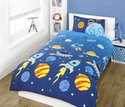 ROCKETS SPACE CHILDRENS DUVET SET - SINGLE KIDS BEDDING (BLUE/MULTI)