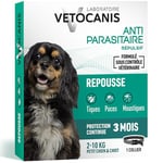 Vétocanis - Collier Répulsif Puces Tiques Moustiques - Protection 3 mois - Petit Chien et Chiot 2 à 10 kg - Extraits Naturels Margosa et Lavandin