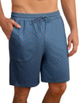 Demegimi Short Pyjama Homme Homme Coton Pantalon Shorts avec Poches Bermuda Court Bas de Pyjama Homme de Nuit Élastique Ajustable Pyjama Short à Motif(Bleu,L)