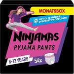 Pampers Nappy Pants, Ninjamas Pyjama Pants Girls, 8-12 Years (27-43kg), 54 Pants