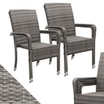 Juskys Ensemble de 4 chaises de Jardin Yoro en rotin avec accoudoirs et Dossier - 4 chaises empilables - Chaise en rotin pour Le Jardin - Chaise empilable Chaise de Balcon Gris chiné