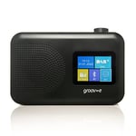 groov e Berlin DAB & FM Digital Radio - Colour Screen LCD Display - Built-In Alarm Clock & Bluetooth Connectivity - Mains or Battery Operated - Portable Radio - 60 Preset Stations - Black