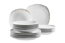 Mäser Space Dust Service de table 18 pièces en porcelaine pour 4 personnes avec assiettes plates, assiettes creuses et assiettes à dessert Blanc