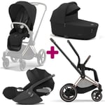 Cybex Pack poussette trio Epriam Chassis rosegold + siège Sepia Black nacelle coque cloud T