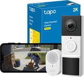 Tapo Wireless Doorbell Camera, 2K 3MP Battery-Powered Video Doorbell, 160° View,