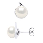 Ateliers Saint Germain Womens Earrings Surroundings Diamonds 0,03 Cts White Gold - Real Cultured Freshwater Pearls Button 7-8 mm - One Size