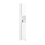 SoBuy Meuble de Rangement d'angle Salle de Bain, Armoire de Rangement Placard de Rangement Étroite, 1 Tiroir, 1 Compartiment Ouvert et 2 Portes, Blanc, 44x31x171 cm, BZR193-W