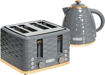 Grey Kettle 4 Slice Toaster Rose Gold Rim  Set Rapid Boil 3000W Modern Glossy UK