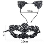 Halloween Catwoman Set, Spets Kattöron, Sexig Maskerad Ögonmask