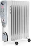 Pro Breeze 2500W Oil Filled Radiator, 11 Fin, 3 Heat Settings, 24h Timer, White