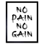 Gym Decor Inspiration No Pain No Gain Inspirational Exercise Wall Art Art Print Framed Poster Wall Decor 12x16 inch