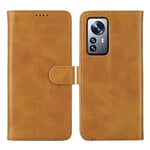 Cresee Coque Xiaomi 12 Pro 5G, Étui en Cuir PU Housse de Protection Antichoc [3 Portes Carte] [Fermeture Magnétique] [Béquille Support] pour Xiaomi 12 Pro, Brun Clair