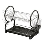 Black Chrome Deluxe 2 Tier Chrome Plated Dish Drainer Cup Glasses Cutlery Rack