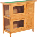 Pawhut - Clapier à lapin cage à lapin double niveau plateaux coulissants 4 portes verrouillables toit ouvrant 90L x 45l x 90H cm