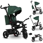 LIONELO Haari Tricycle bébé évolutif jusqu'à 25 kg, vélo de Marche vélo pour Les Enfants Plus âgés, siège réversible, Grand Panier Sac, Porte-gobelet, Roue Libre (Vert)