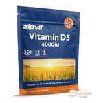 Zipvit Vitamin D3 4000 IU, 360 Maximum Strength Vitamin D Tablets, 12 Months Supply, Vegetarian, 1 a Day, VIT D3 As Cholecalciferol, Supports Bones Muscles, Immune System