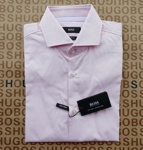 New Hugo BOSS mens baby pink slim fit easy iron suit tie shirt Small 14.5 37 £99